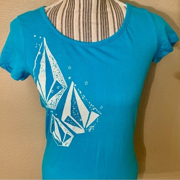 Volcom Tee Medium Teal Turquoise with White Volcom Diamond Design 100% Cotton - Picture 2 of 13